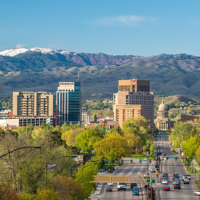 The Boise, Idaho skyline on a sunny day The Boise, Idaho skyline on a sunny day