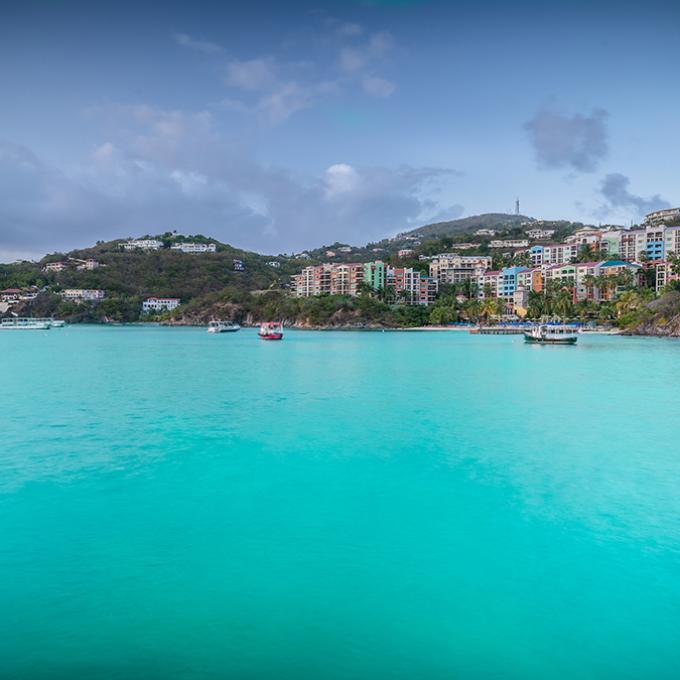The beautiful blue-green waters of St. Thomas in the U.S. Virgin Islands The beautiful blue-green waters of St. Thomas in the U.S. Virgin Islands