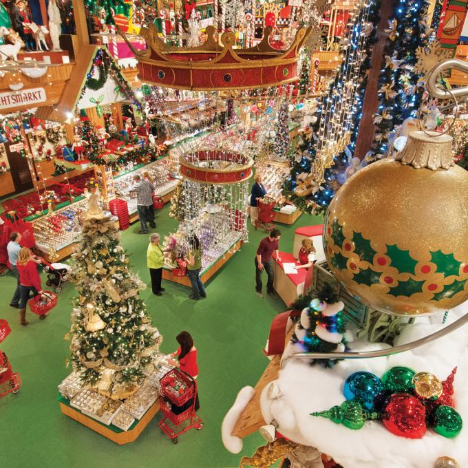 The festive interior of Bronner’s CHRISTmas Wonderland, the World’s Largest Christmas Store, in Frankenmuth, Michigan The festive interior of Bronner’s CHRISTmas Wonderland, the World’s Largest Christmas Store, in Frankenmuth, Michigan