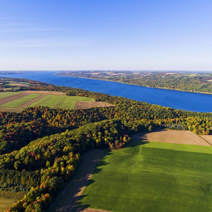 Aerial view of Skaneateles Lake in New York state Aerial view of Skaneateles Lake in New York state