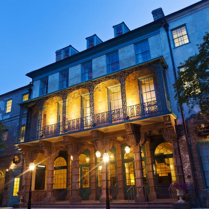 The renovated Dock Street Theatre operates at the site of the first theater built in the USA. The renovated Dock Street Theatre operates at the site of the first theater built in the USA.