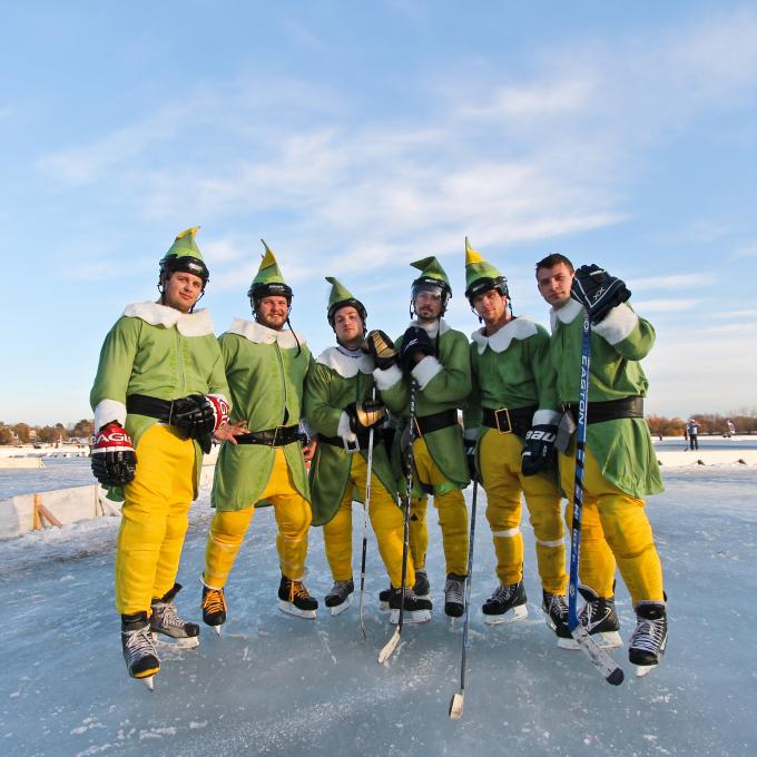Dressed as elves for the U.S. Pond Hockey Championships Dressed as elves for the U.S. Pond Hockey Championships