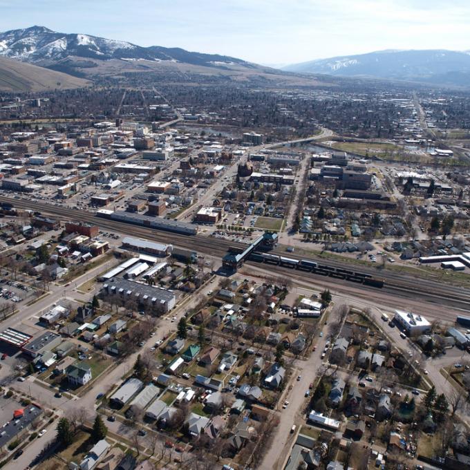 Missoula and its valley floor as seen from above Missoula and its valley floor as seen from above