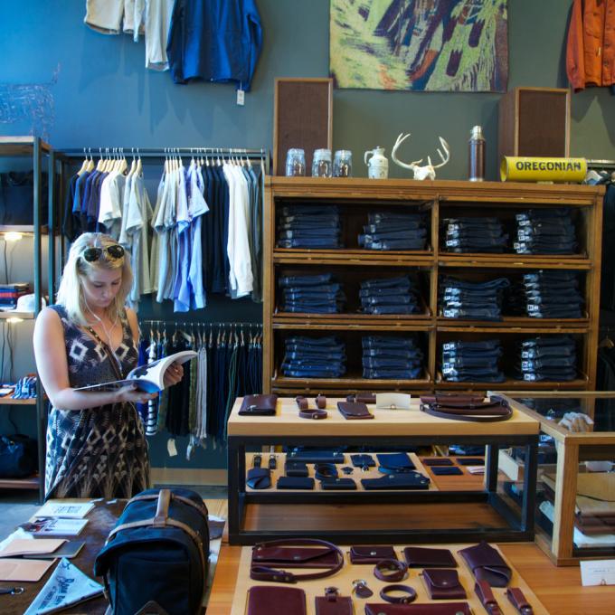 Shopping for high-quality leather at Tanner Goods Flagship Store in Portland Shopping for high-quality leather at Tanner Goods Flagship Store in Portland