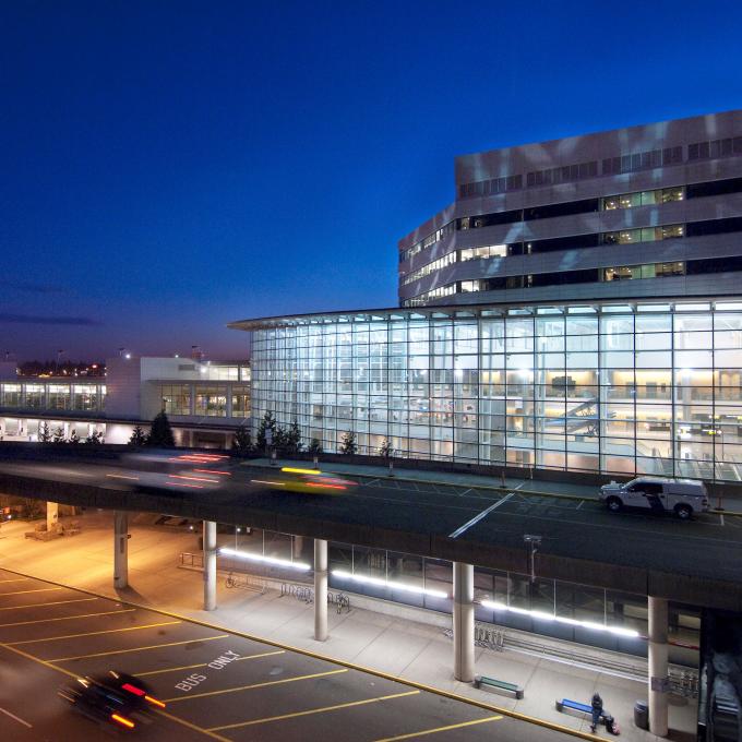 Exterior view of Seattle-Tacoma International Airport in Washington Exterior view of Seattle-Tacoma International Airport in Washington