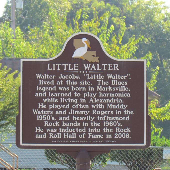 A historic marker recognizing famous harmonica player Marion 'Little Walter' Jacobs A historic marker recognizing famous harmonica player Marion 'Little Walter' Jacobs