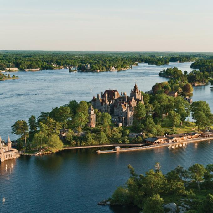 Aerial view of Boldt Castle, located on one of the Thousand Islands Aerial view of Boldt Castle, located on one of the Thousand Islands