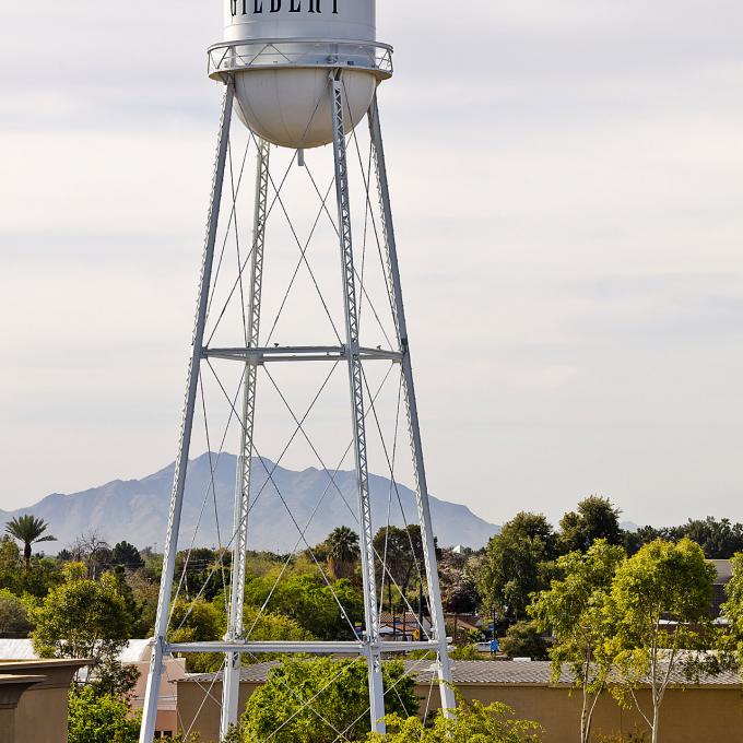 The historic water tower in Gilbert, which is no longer in use and has been filled with sand The historic water tower in Gilbert, which is no longer in use and has been filled with sand