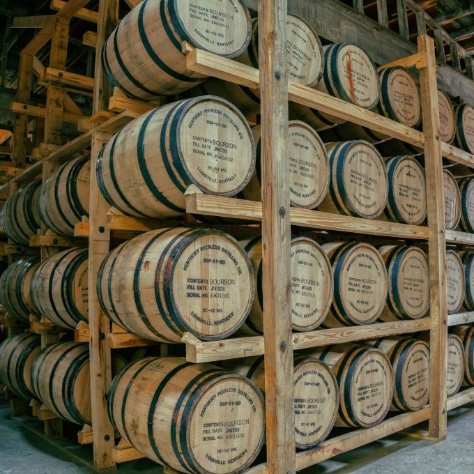 Barrels of aging bourbon at Kentucky Peerless Distilling Co. in downtown Louisville Barrels of aging bourbon at Kentucky Peerless Distilling Co. in downtown Louisville
