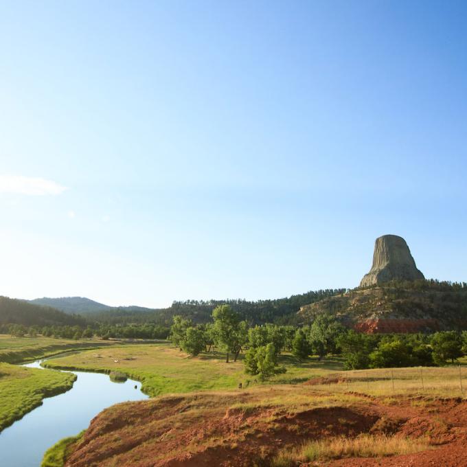 The Belle Fourche River alongside Devils Tower National Monument in Wyoming The Belle Fourche River alongside Devils Tower National Monument in Wyoming
