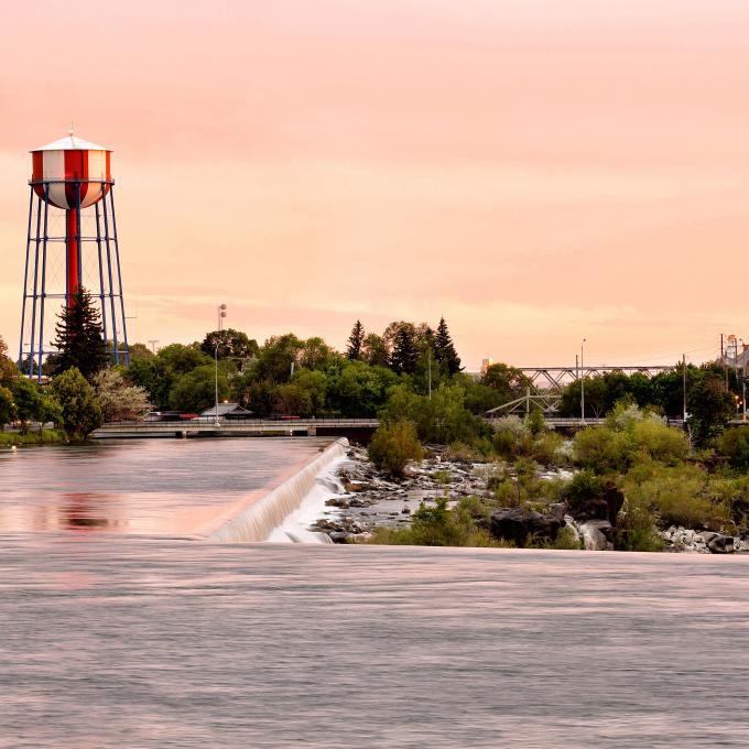 The waterfall in the heart of town that Idaho Falls, Idaho, is known for The waterfall in the heart of town that Idaho Falls, Idaho, is known for