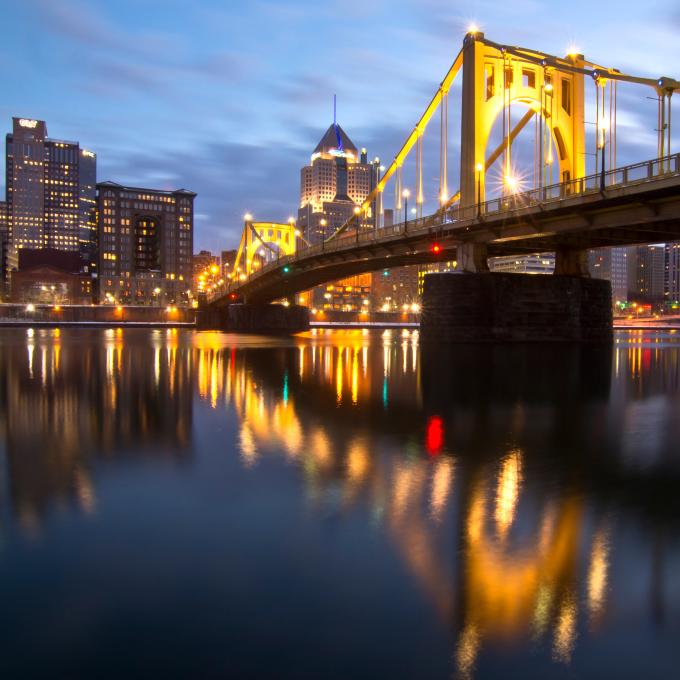 The Roberto Clemente Bridge at night in Pittsburgh, Pennsylvania The Roberto Clemente Bridge at night in Pittsburgh, Pennsylvania