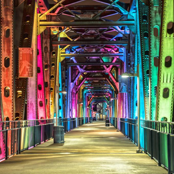 LED lights illumination the Junction Bridge in Little Rock, Arkansas LED lights illumination the Junction Bridge in Little Rock, Arkansas
