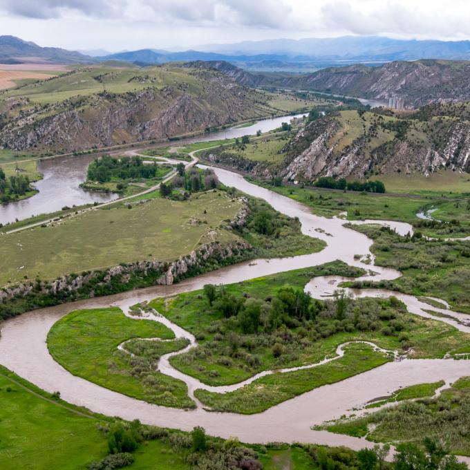 Aerial view of the Missouri River at Headwaters State Park in Montana Aerial view of the Missouri River at Headwaters State Park in Montana