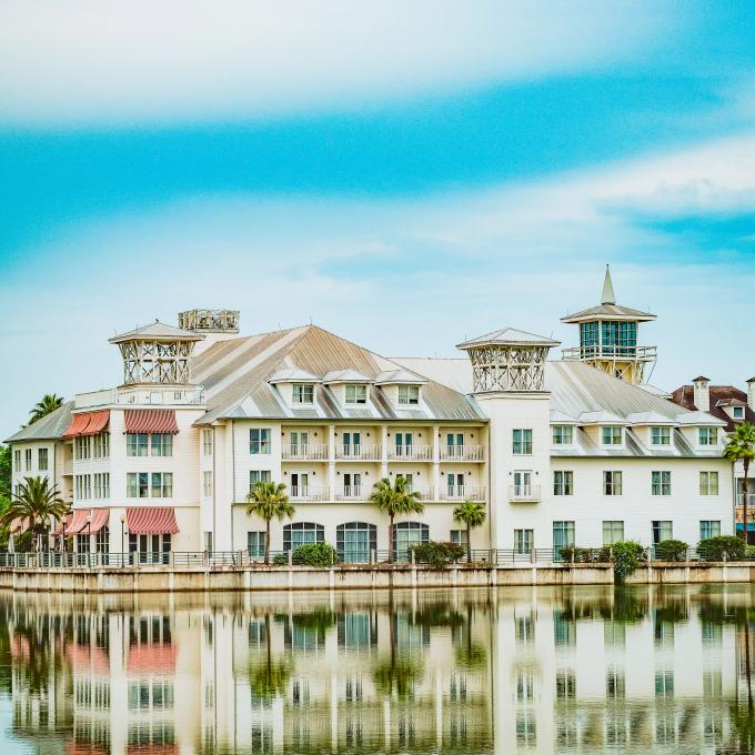 Some of the quaint architecture of Celebration, Florida, reflecting in a pond Some of the quaint architecture of Celebration, Florida, reflecting in a pond