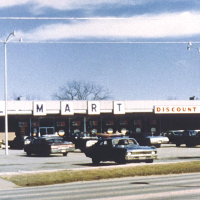 Archival photo of the first Walmart Discount City in Rogers, Arkansas Archival photo of the first Walmart Discount City in Rogers, Arkansas