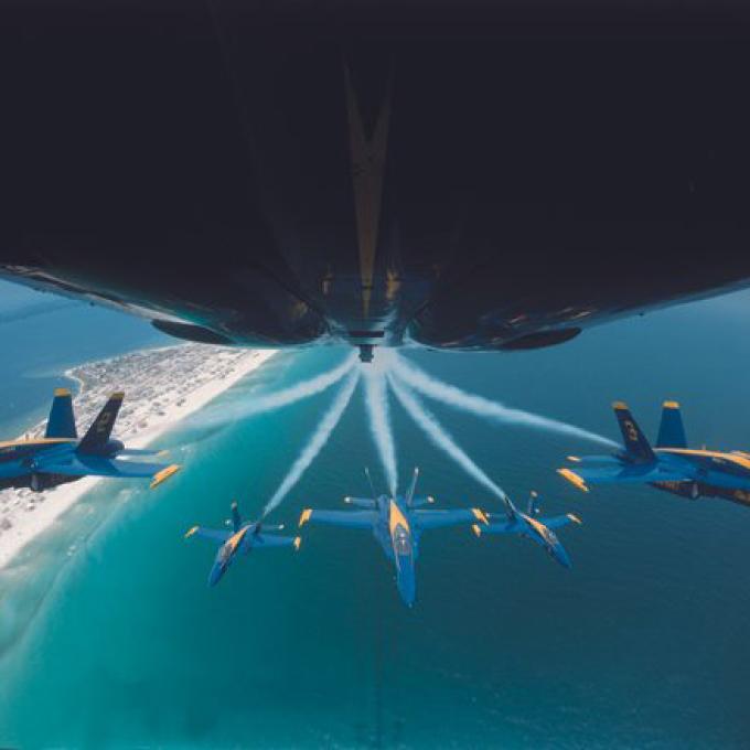 Unique perspective on a Blue Angels Airshow on Pensacola Beach, Florida Unique perspective on a Blue Angels Airshow on Pensacola Beach, Florida