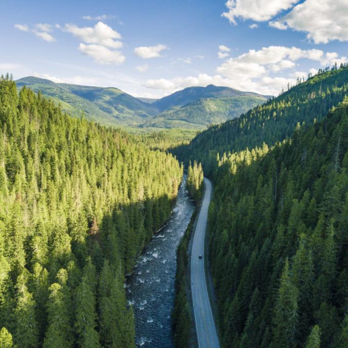 Aerial view of the Northwest Passage Scenic Byway in Idaho Aerial view of the Northwest Passage Scenic Byway in Idaho