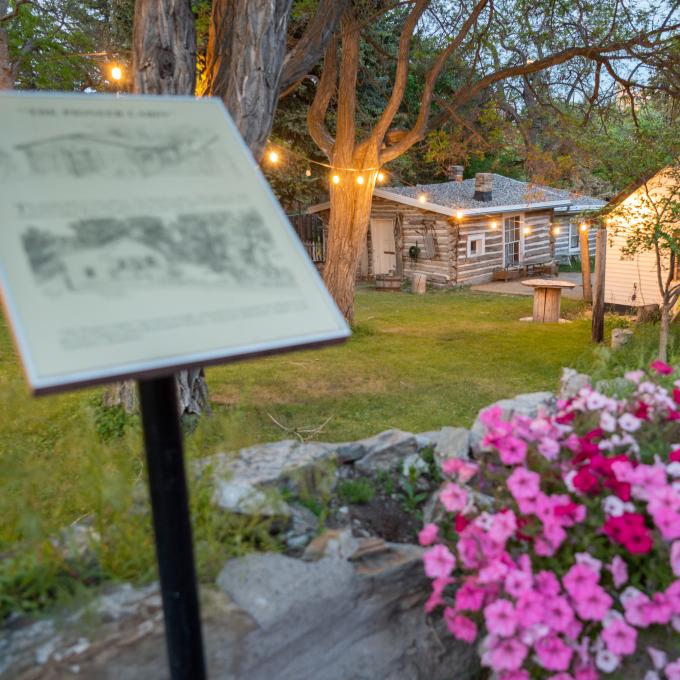 An evening view of the historic Pioneer Cabin in Helena, Montana An evening view of the historic Pioneer Cabin in Helena, Montana