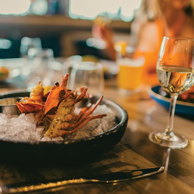 A seafood dinner at a restaurant in Virginia Beach, Virginia A seafood dinner at a restaurant in Virginia Beach, Virginia