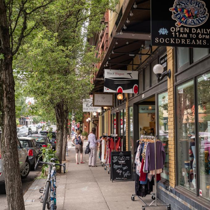 Local businesses along North Mississippi Avenue in Portland, Oregon Local businesses along North Mississippi Avenue in Portland, Oregon