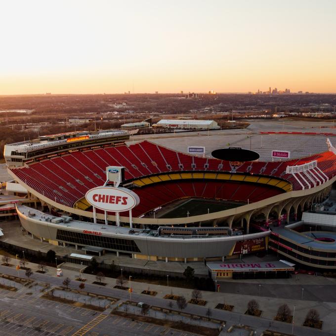 Aerial view of Arrowhead Stadium in Kansas City, Missouri Aerial view of Arrowhead Stadium in Kansas City, Missouri