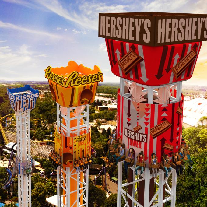 Enjoying towering thrill rides at Hersheypark in Hershey, Pennsylvania Enjoying towering thrill rides at Hersheypark in Hershey, Pennsylvania
