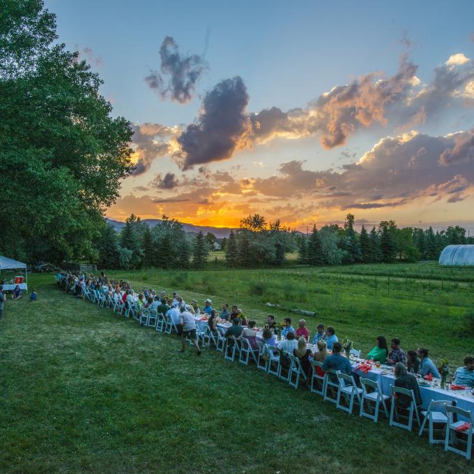 A sunset dinner on the grounds of Happy Heart Farms in Fort Collins, Colorado A sunset dinner on the grounds of Happy Heart Farms in Fort Collins, Colorado