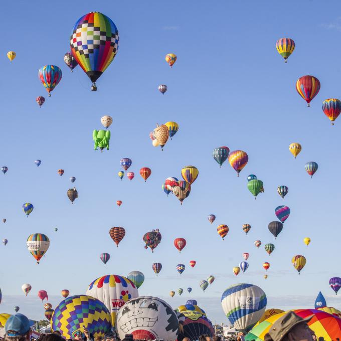 Hot air balloons take flight during the Albuquerque International Balloon Fiesta in Albuquerque, New Mexico Hot air balloons take flight during the Albuquerque International Balloon Fiesta in Albuquerque, New Mexico