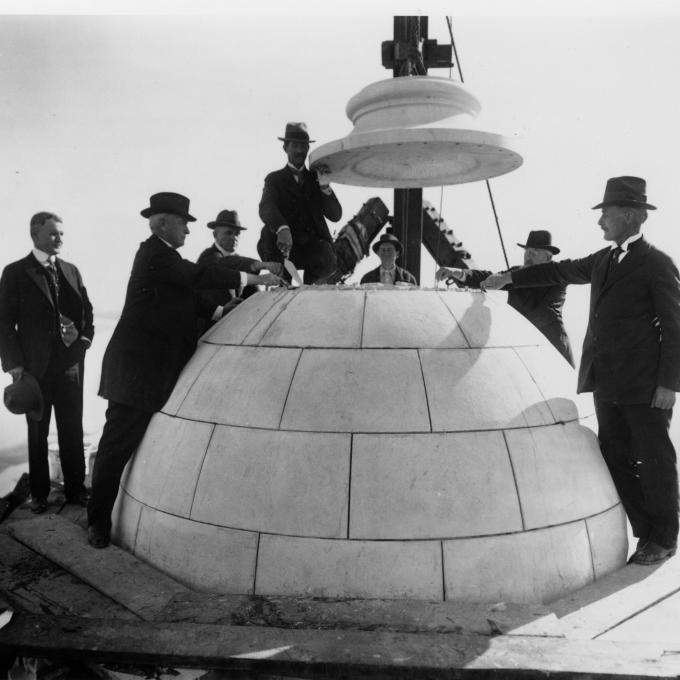 1916 capping of the dome atop the Missouri State Capitol in Jefferson City, Missouri 1916 capping of the dome atop the Missouri State Capitol in Jefferson City, Missouri