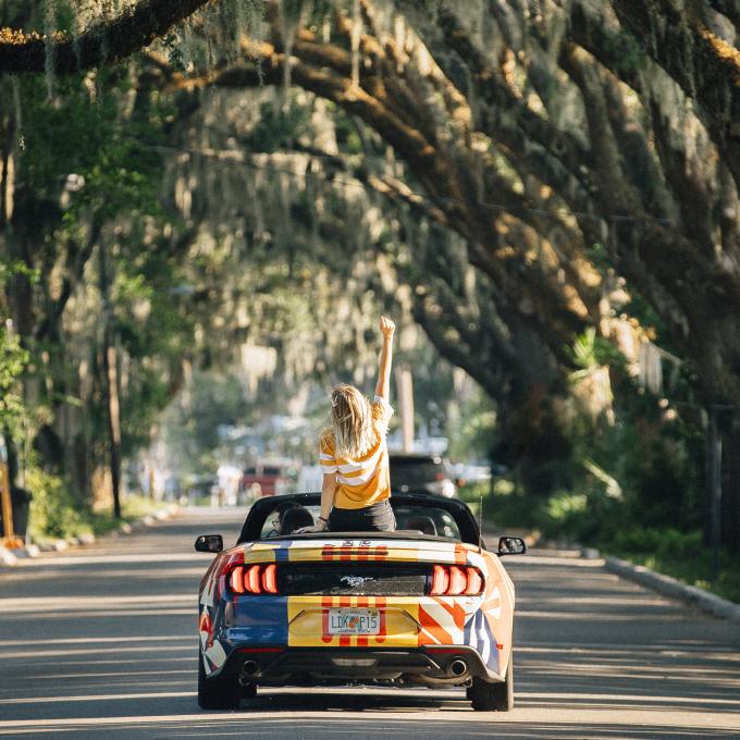 Driving down a canopy road on the Eastern coast of Florida