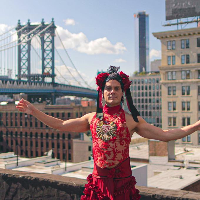 Posing on a rooftop in New York City, New York