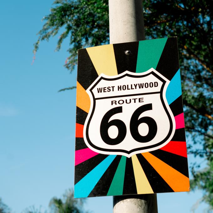Route 66 marker in West Hollywood, California Route 66 marker in West Hollywood, California