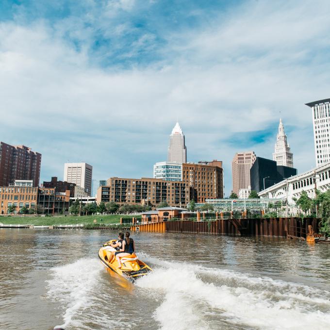 Jet-skiing on Lake Erie in Cleveland, Ohio