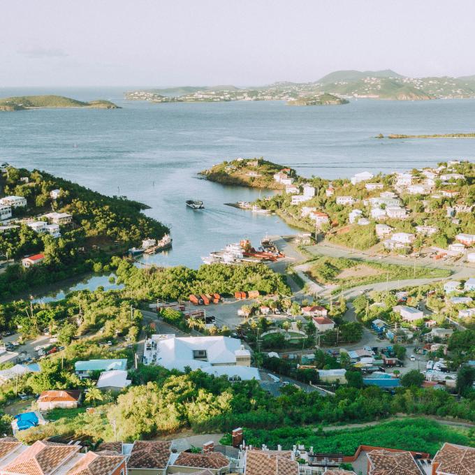 Aerial view of St. Thomas in the U.S. Virgin Islands