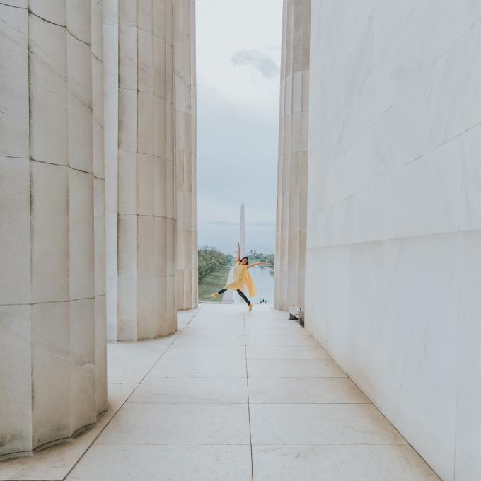 Dancing among the monuments of the National Mall in Washington, D.C.