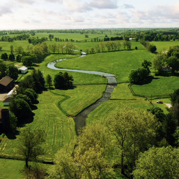 Aerial view of a Kentucky horse farm