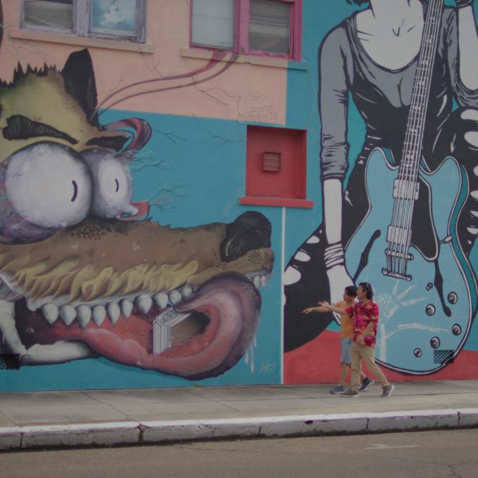 Checking out mural art in Clarksdale, Mississippi