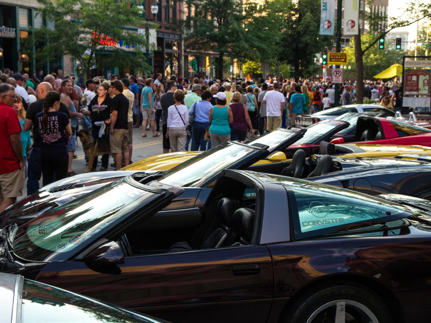 Eindrucksvolles Aufgebot an Corvettes am Straßenrand Eindrucksvolles Aufgebot an Corvettes am Straßenrand