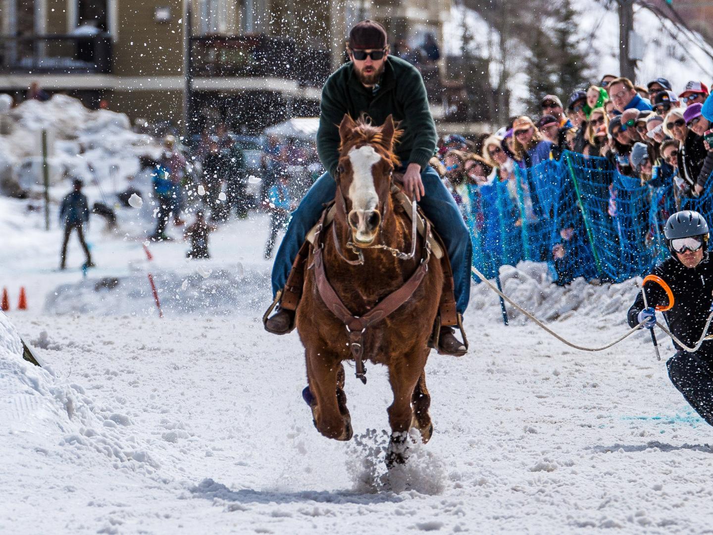 Skijoring via horse during West Yellowstone’s Skijor West Championships Skijoring via horse during West Yellowstone’s Skijor West Championships