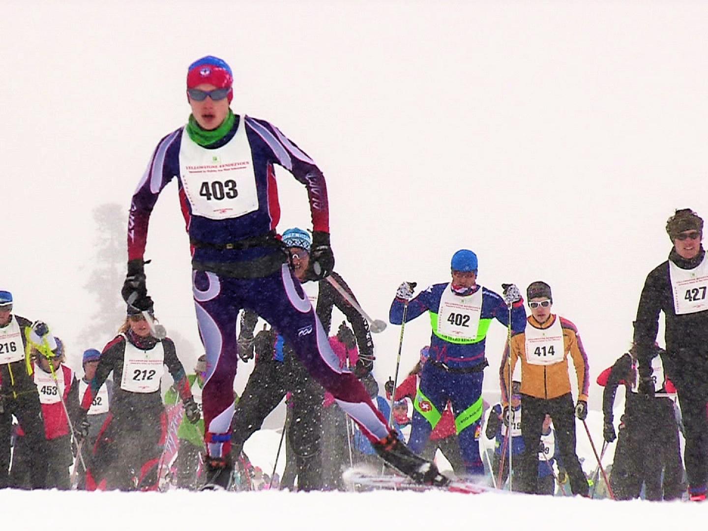 Competitors during the Rendezvous Ski Race in West Yellowstone, Montana Competitors during the Rendezvous Ski Race in West Yellowstone, Montana