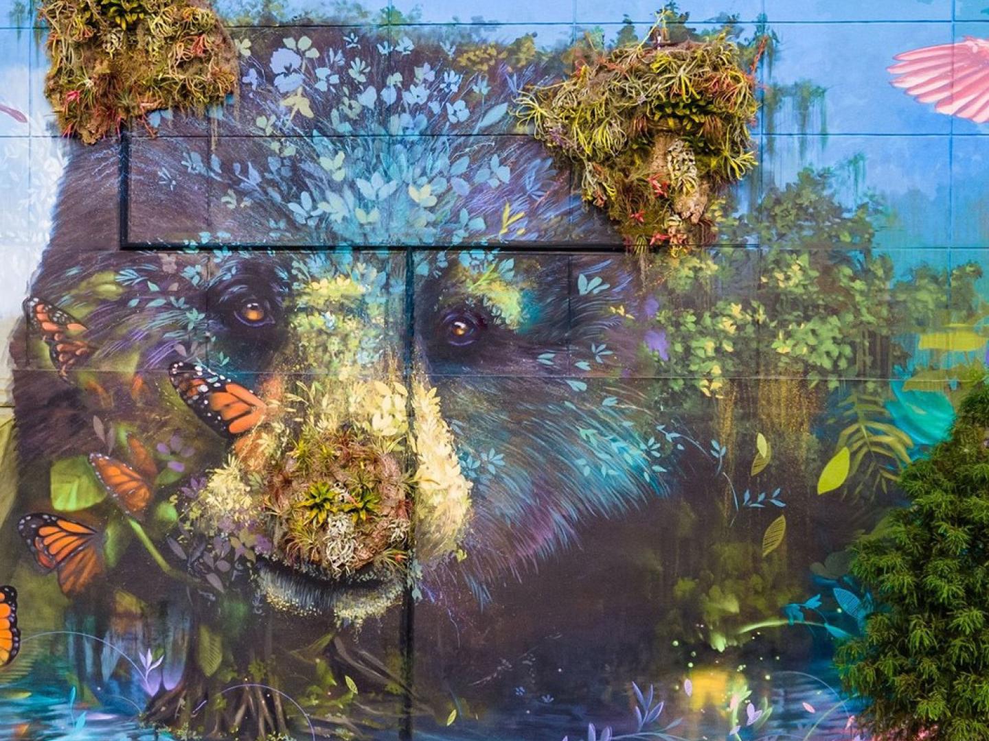 Colorful bear mural at the First Friday Art Walk in Ocala, Florida Colorful bear mural at the First Friday Art Walk in Ocala, Florida