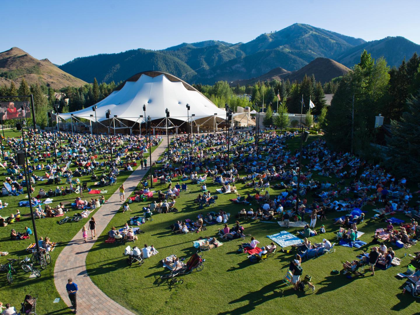 A crowd gathers at Sun Valley Pavillion for a performance during the Sun Valley Summer Music Festival in Sun Valley, Idaho A crowd gathers at Sun Valley Pavillion for a performance during the Sun Valley Summer Music Festival in Sun Valley, Idaho