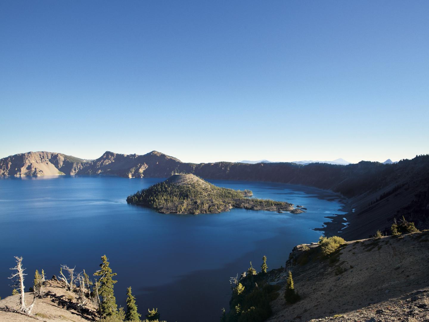 Wizard Island in Crater Lake, at Crater Lake National Park Wizard Island in Crater Lake, at Crater Lake National Park