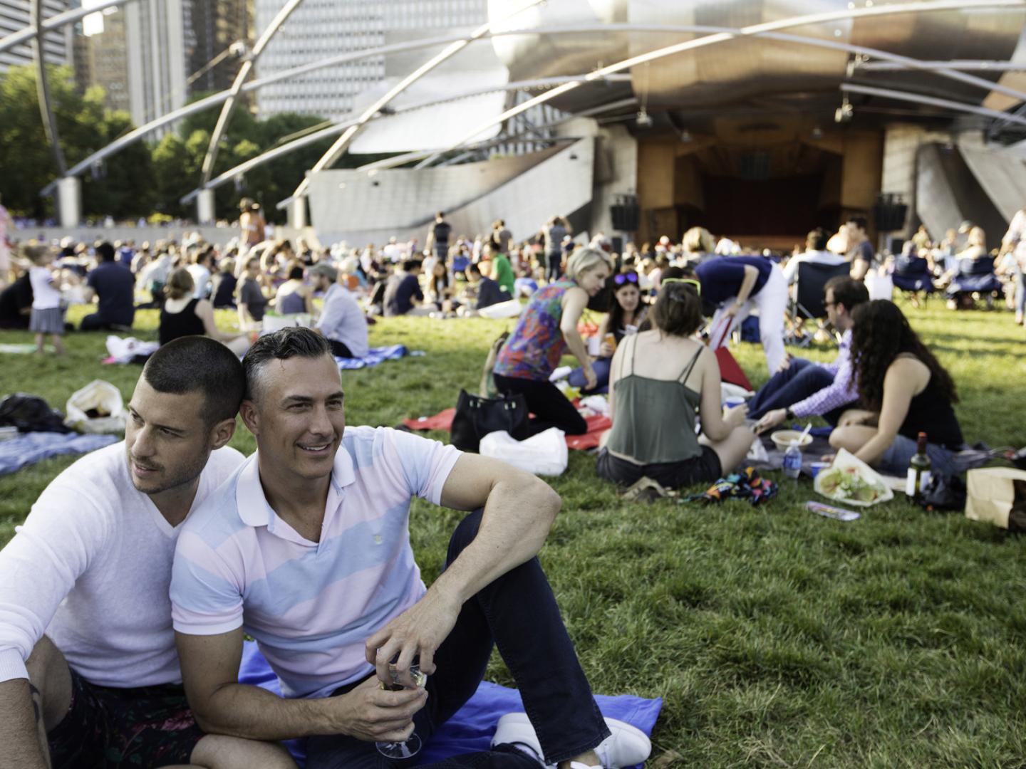 Waiting for a free concert at Millennium Park Waiting for a free concert at Millennium Park