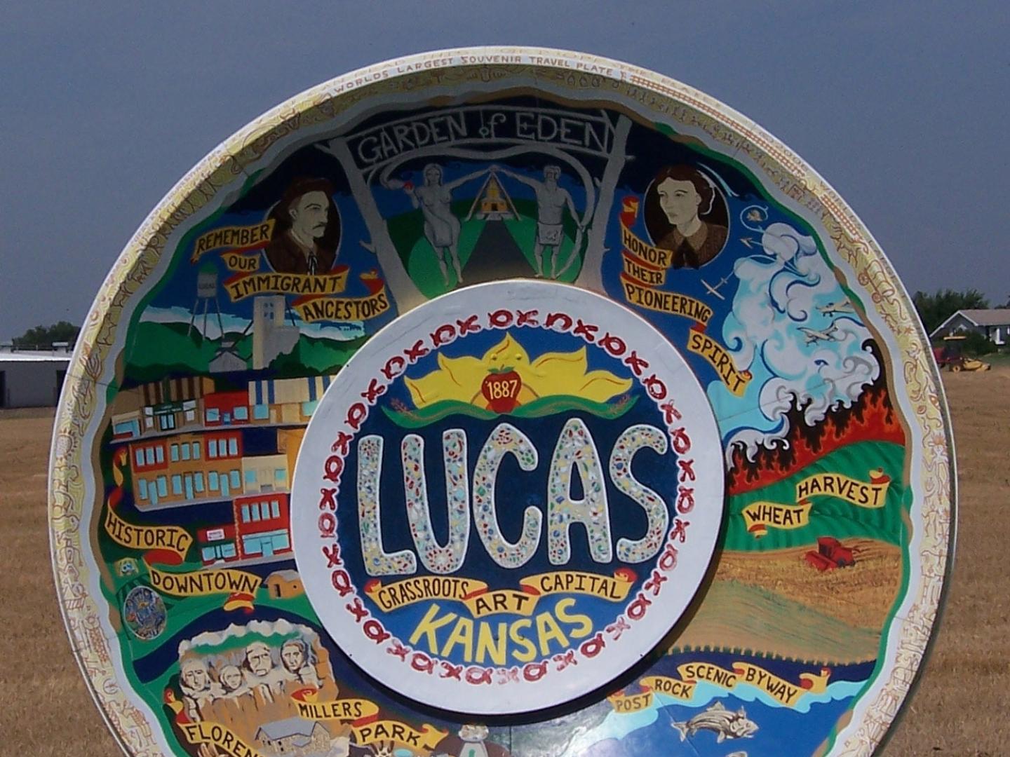 A satellite dish turned into artwork to welcome visitors to Lucas, Kansas A satellite dish turned into artwork to welcome visitors to Lucas, Kansas