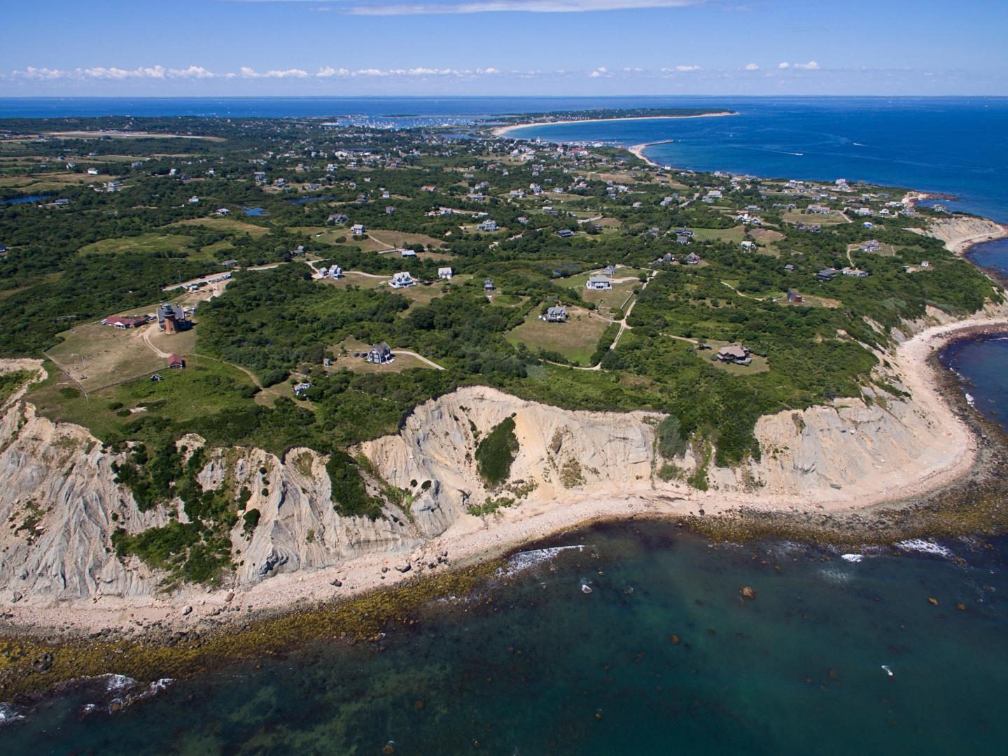 Aerial view of the Mohegan Bluffs on Rhode Island’s Block Island Aerial view of the Mohegan Bluffs on Rhode Island’s Block Island