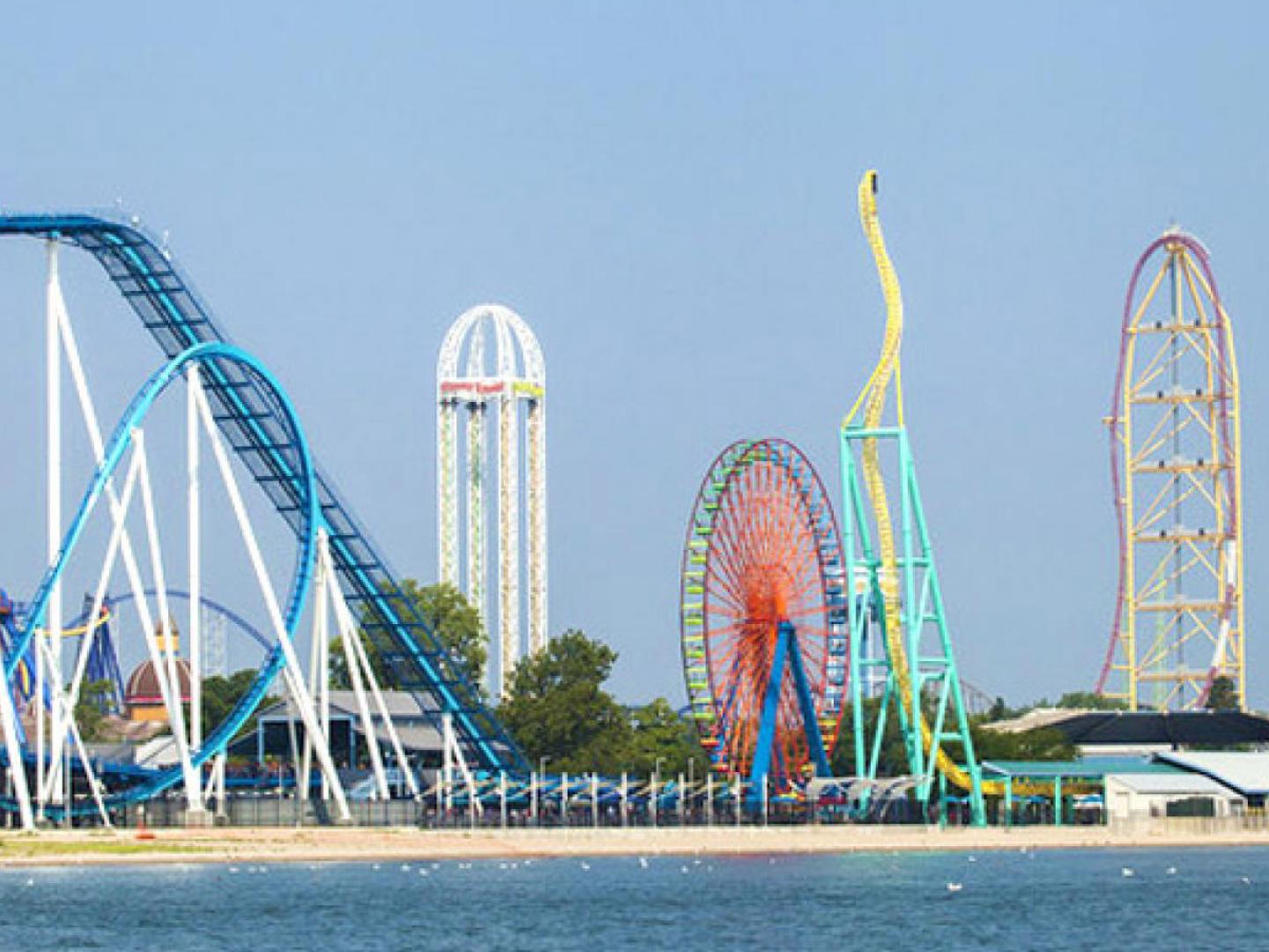 A colorful array of roller coasters at Cedar Point amusement park in Ohio A colorful array of roller coasters at Cedar Point amusement park in Ohio
