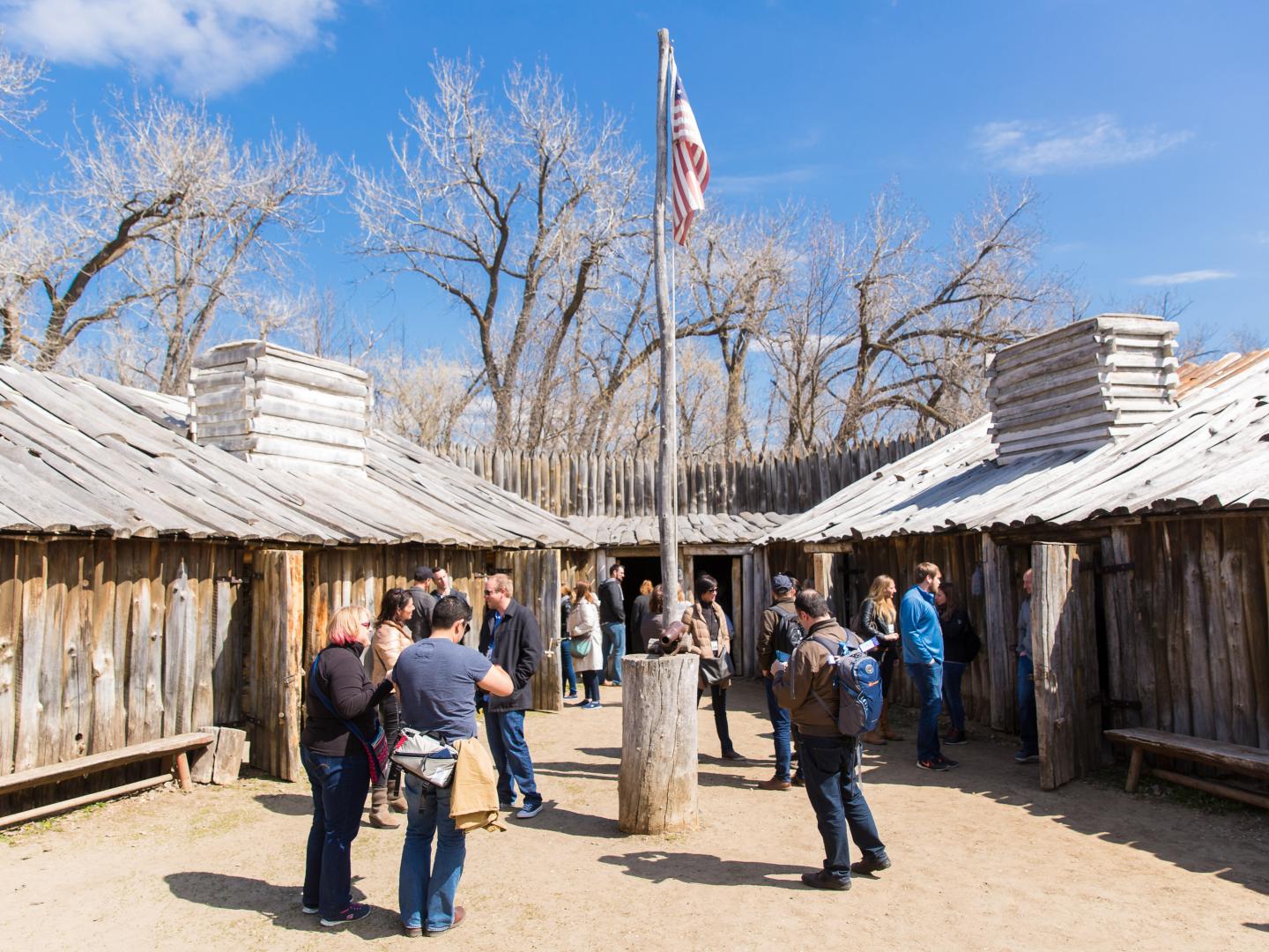 A group tour at Fort Mandan in North Dakota A group tour at Fort Mandan in North Dakota