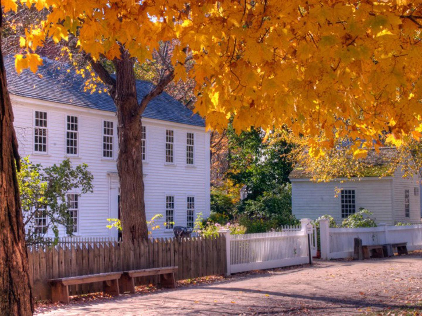 Fall foliage and historic buildings at Old Sturbridge Village in central Massachusests Fall foliage and historic buildings at Old Sturbridge Village in central Massachusests